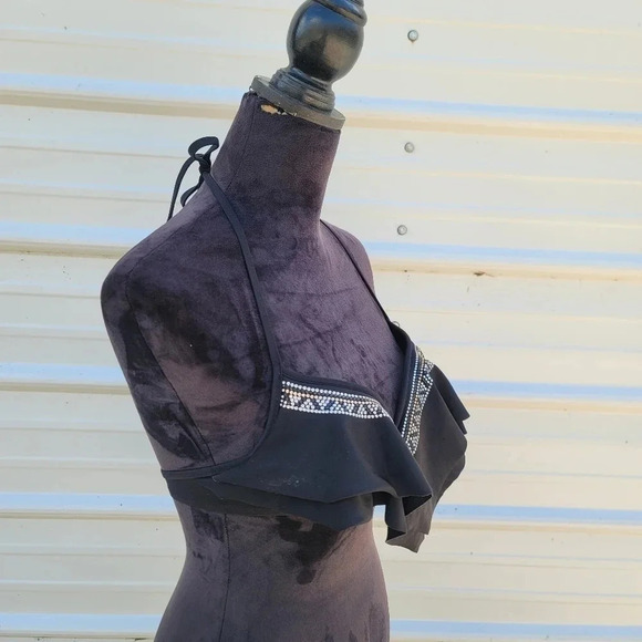 PINK by Victoria Secret Bikini Swim Top Black Studded Padded Draped Top Size XS - Picture 5 of 10